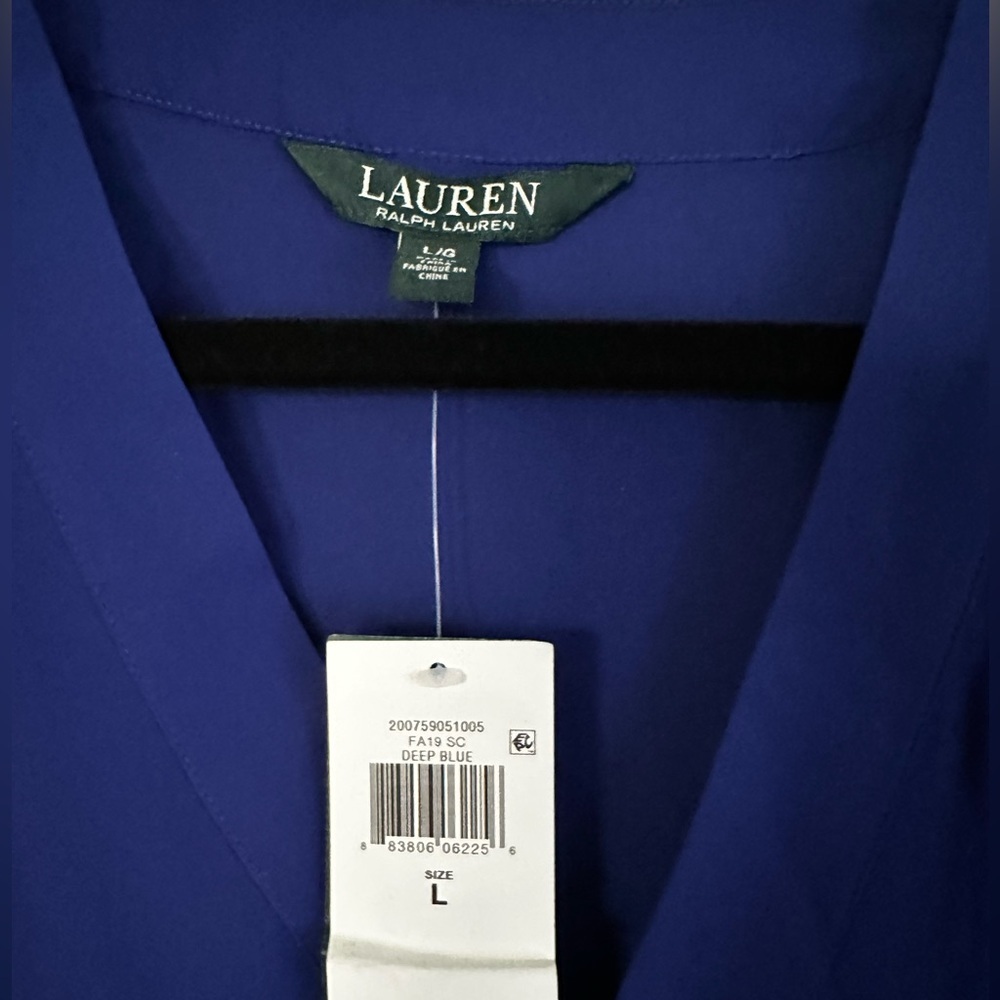 NWT Ralph Lauren Blue Pleated-Sleeve Georgette Top Size L - Picture 3 of 3